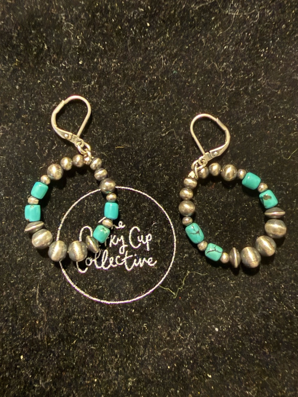 Native maid, huggie hoop earrings turquoise and silver